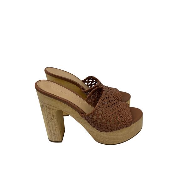 Veronica Beard 'Guadalupe' Brown Woven Leather Wooden-Heel Mules Size 6 - Picture 3 of 7